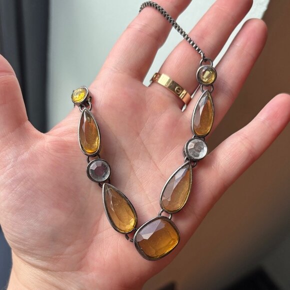 PULSE (Irish brand) Amber and Clear Gemstones Silver Tone Statement Necklace - Picture 1 of 8